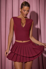 Open-Front Crop Top in Wine Red
